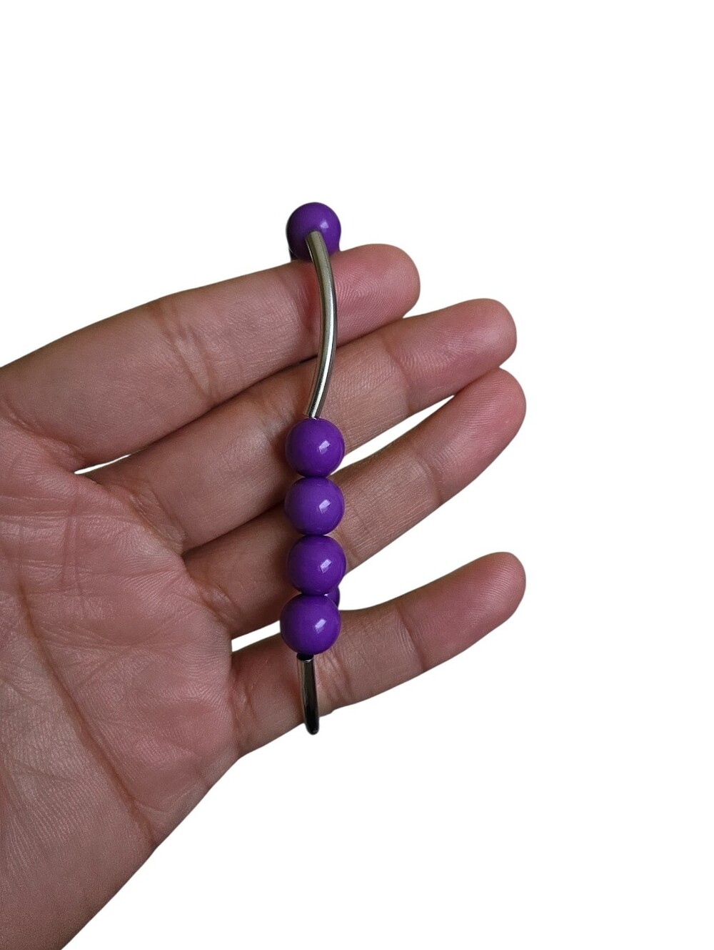 Silver Toned Purple Beaded Stretch Bracelet
